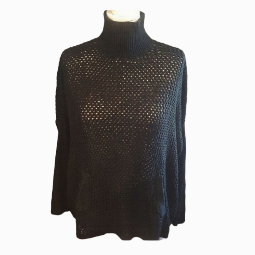 LOFT Open Knit Turtleneck Long Sleeve Poncho Sweater